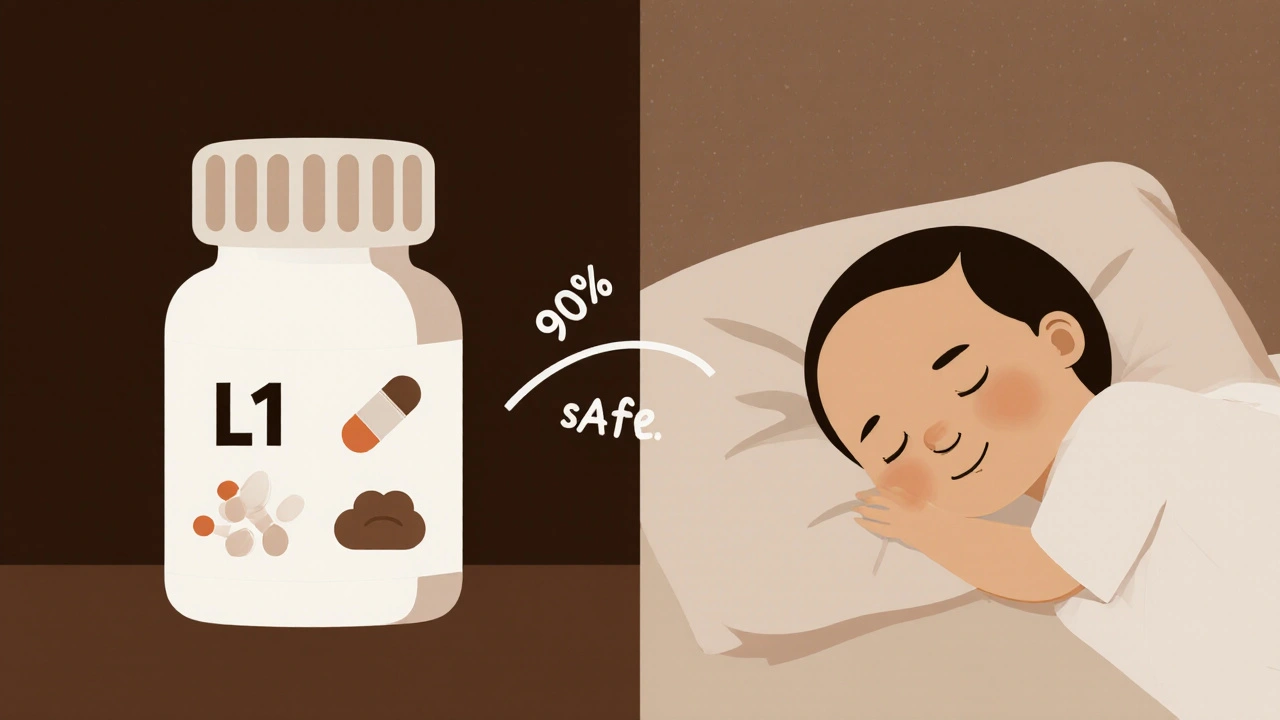 Safe medications for breastfeeding shown as icons beside a peaceful sleeping baby.