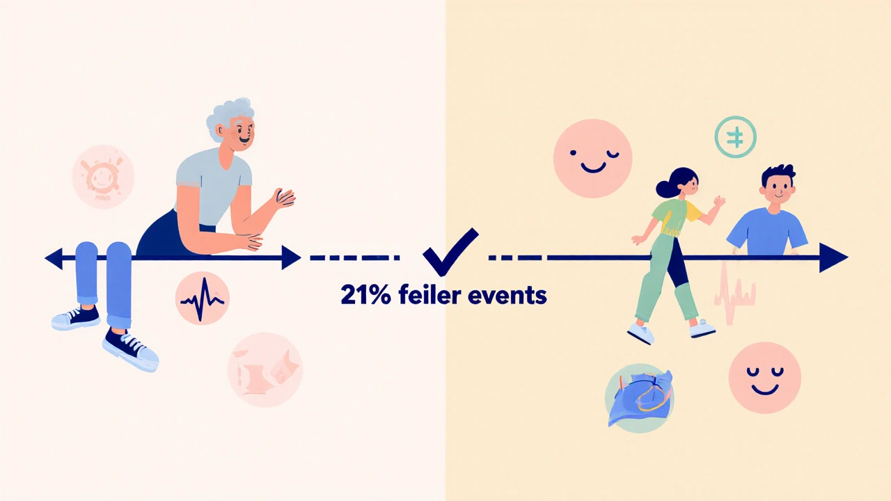 Timeline comparing rate and rhythm control paths with outcomes for younger and older patients.