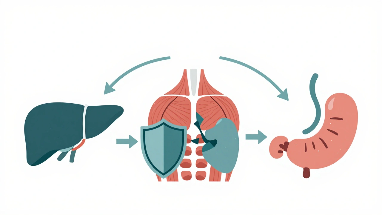 Simplified organs showing how steroids block insulin and increase glucose.