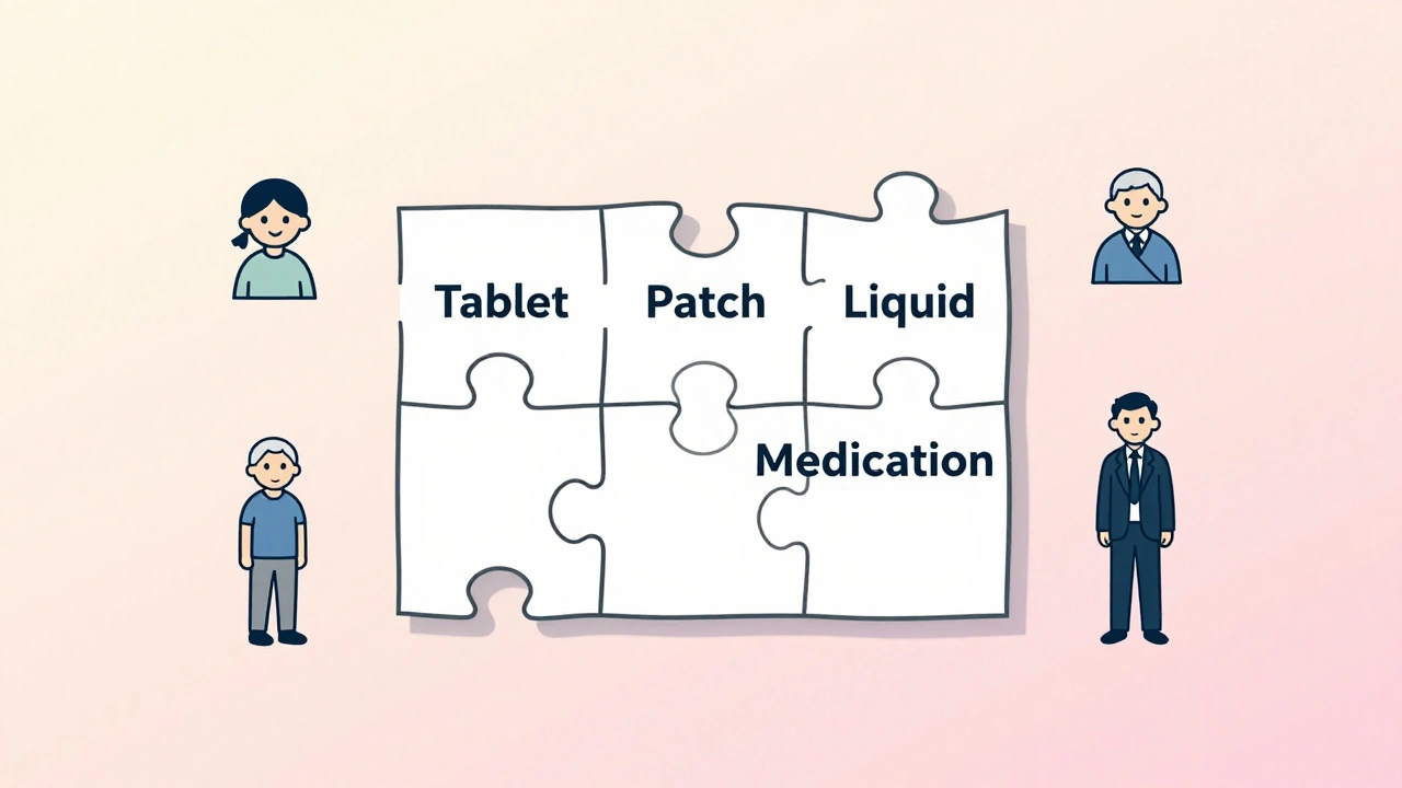 Three medication delivery methods fitting together as one solution for diverse patients.