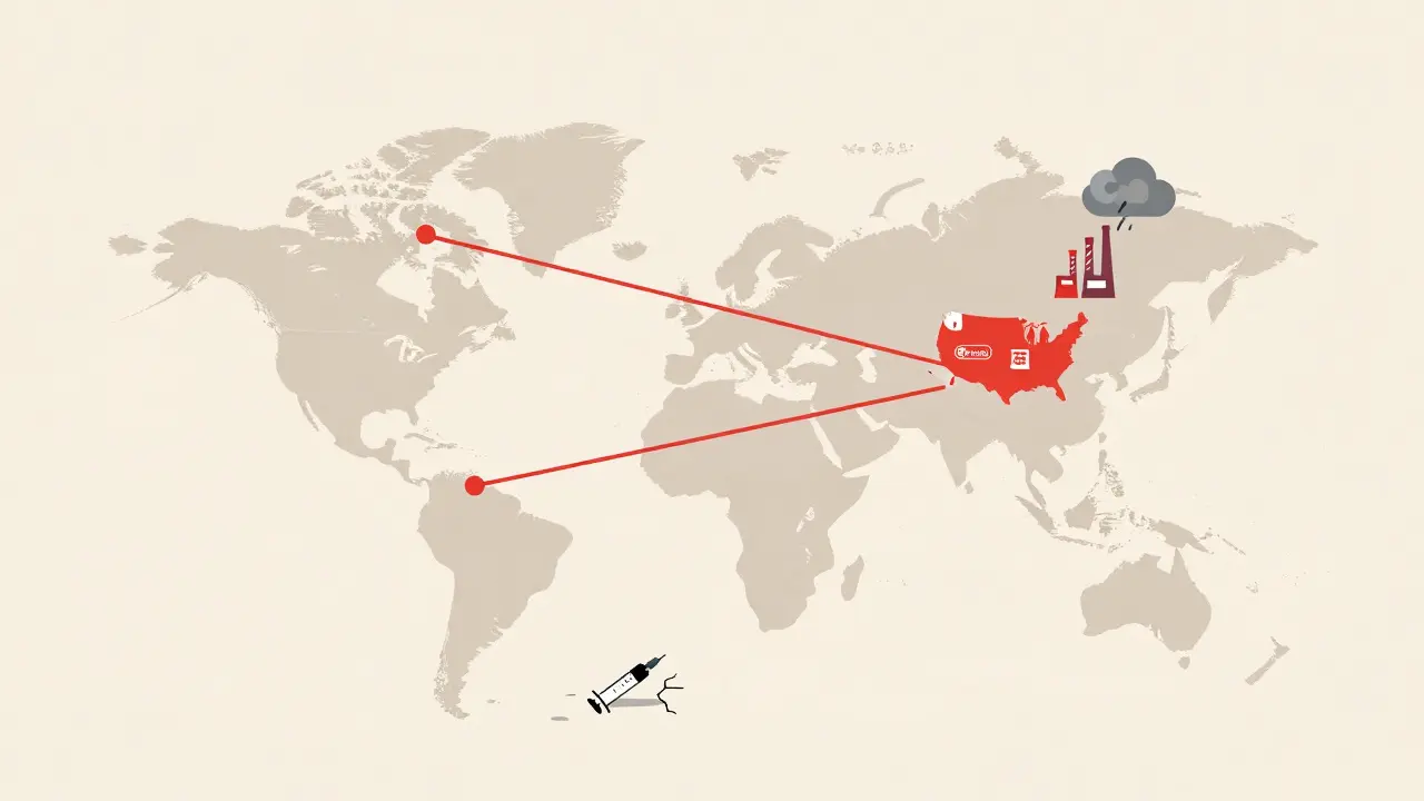 A broken supply line connects U.S. hospitals to drug manufacturing hubs in China and India.