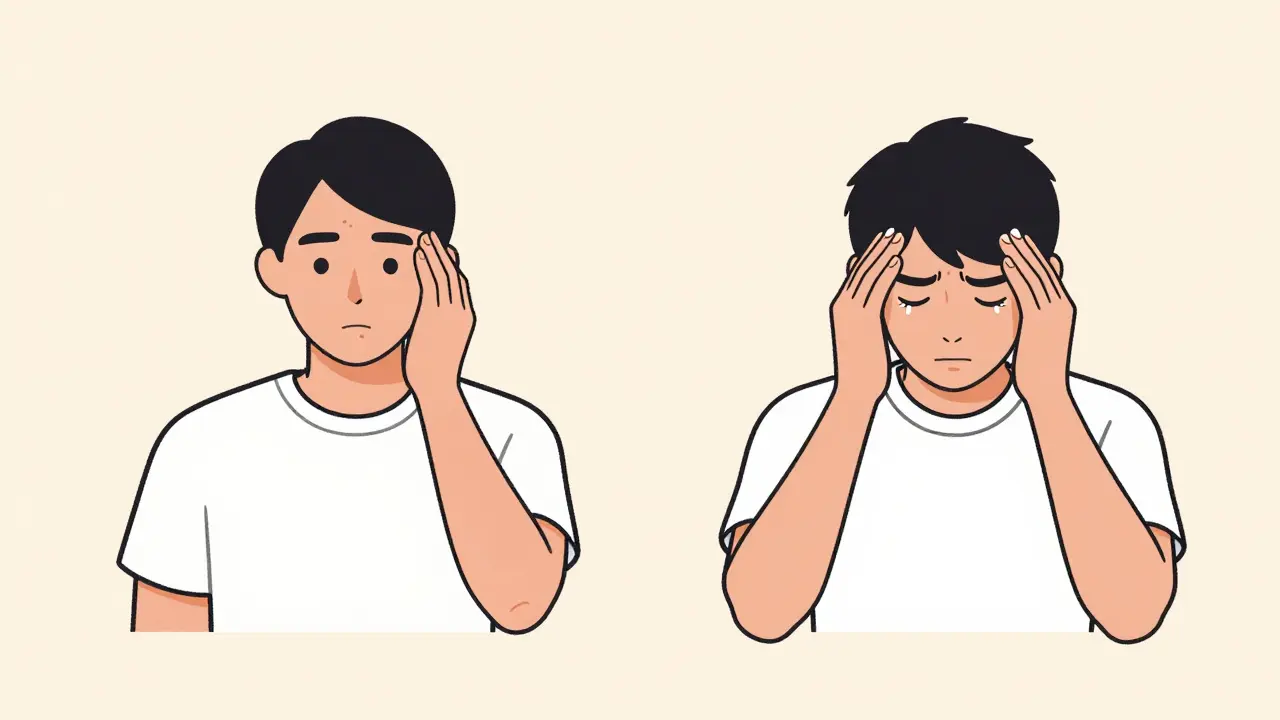 Person with numbness and headache symptoms in minimalist style.