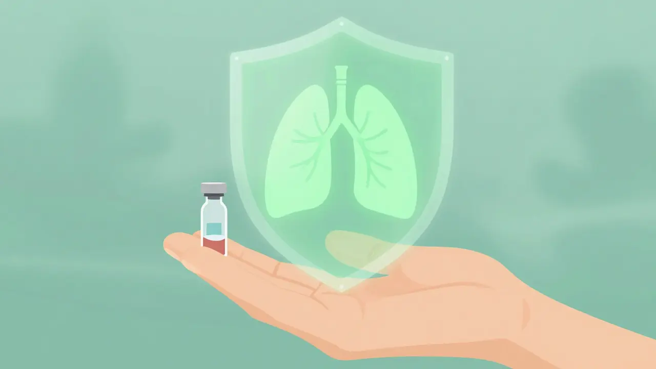 Hand holding blood vial with protective shield background