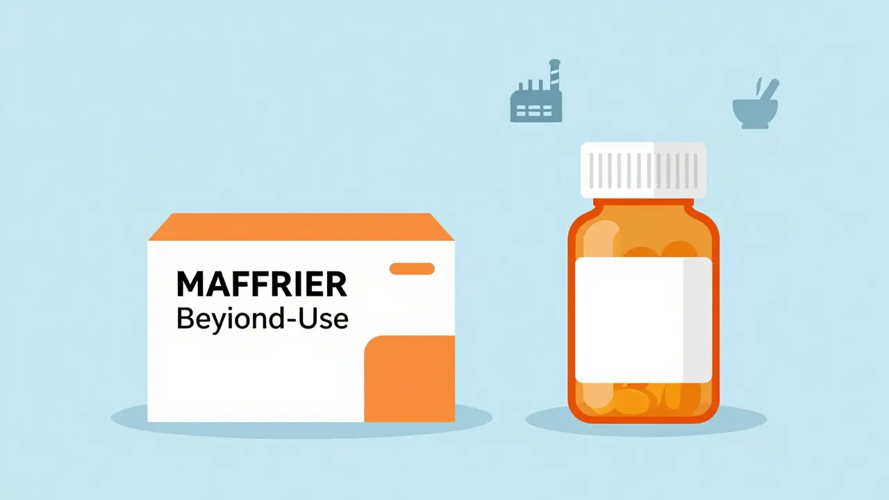 Comparison between a manufacturer medicine box and a pharmacy pill bottle