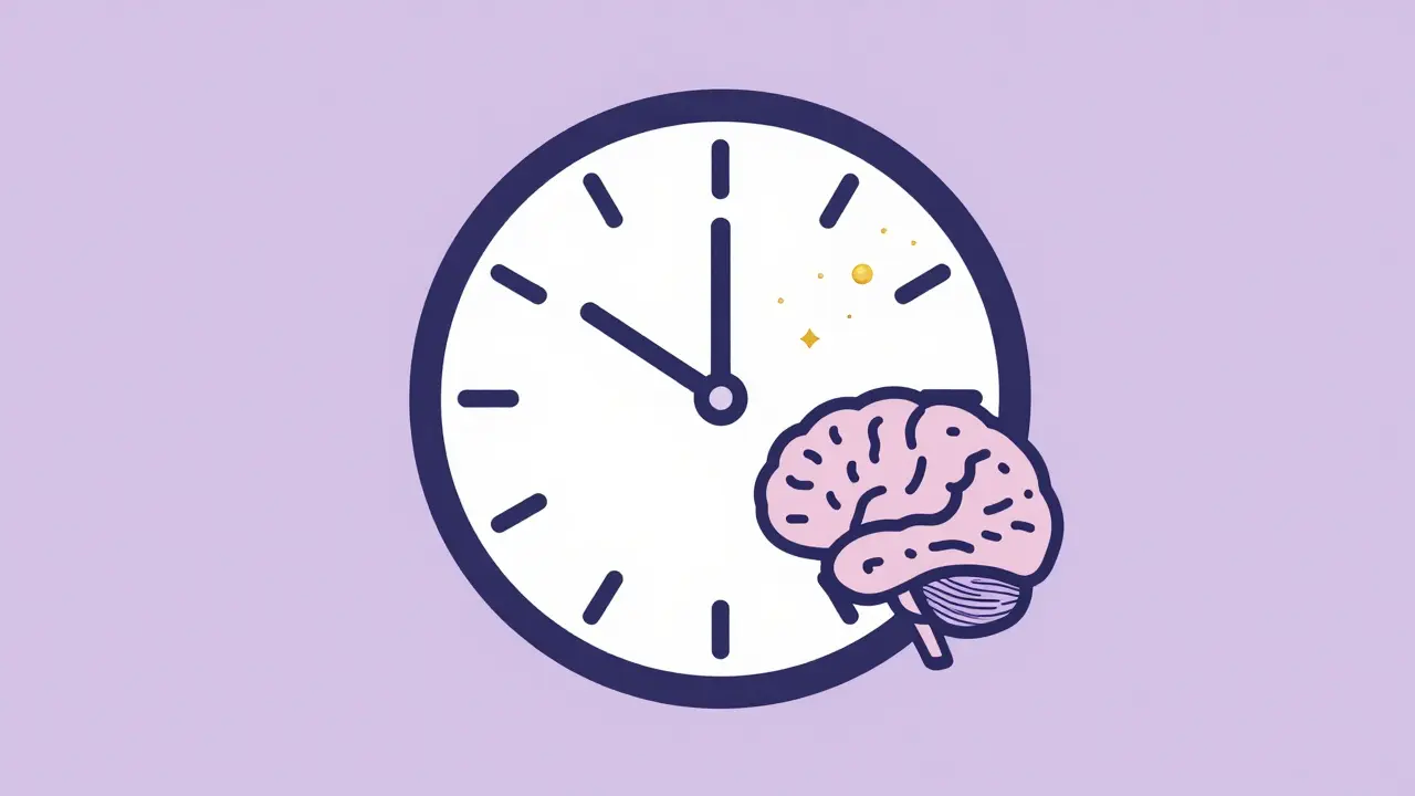 Conceptual illustration of a biological clock and brain showing melatonin activity