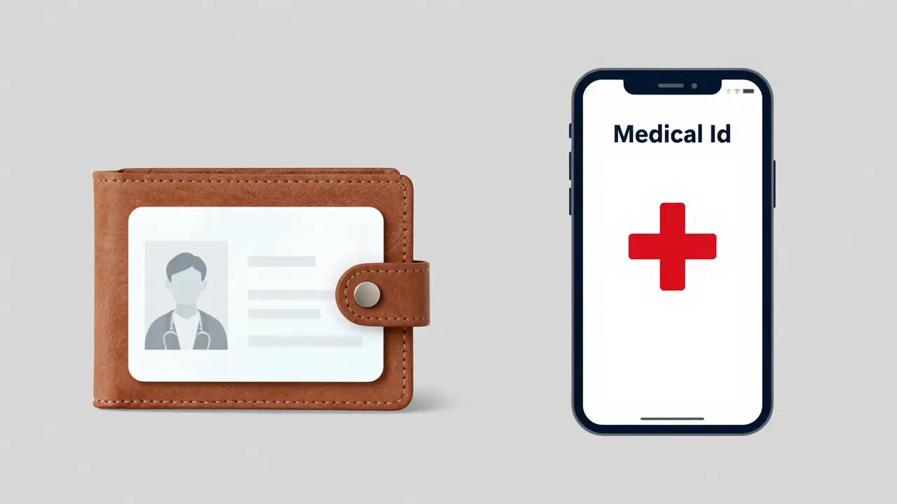 Comparison of paper wallet card and smartphone medical ID