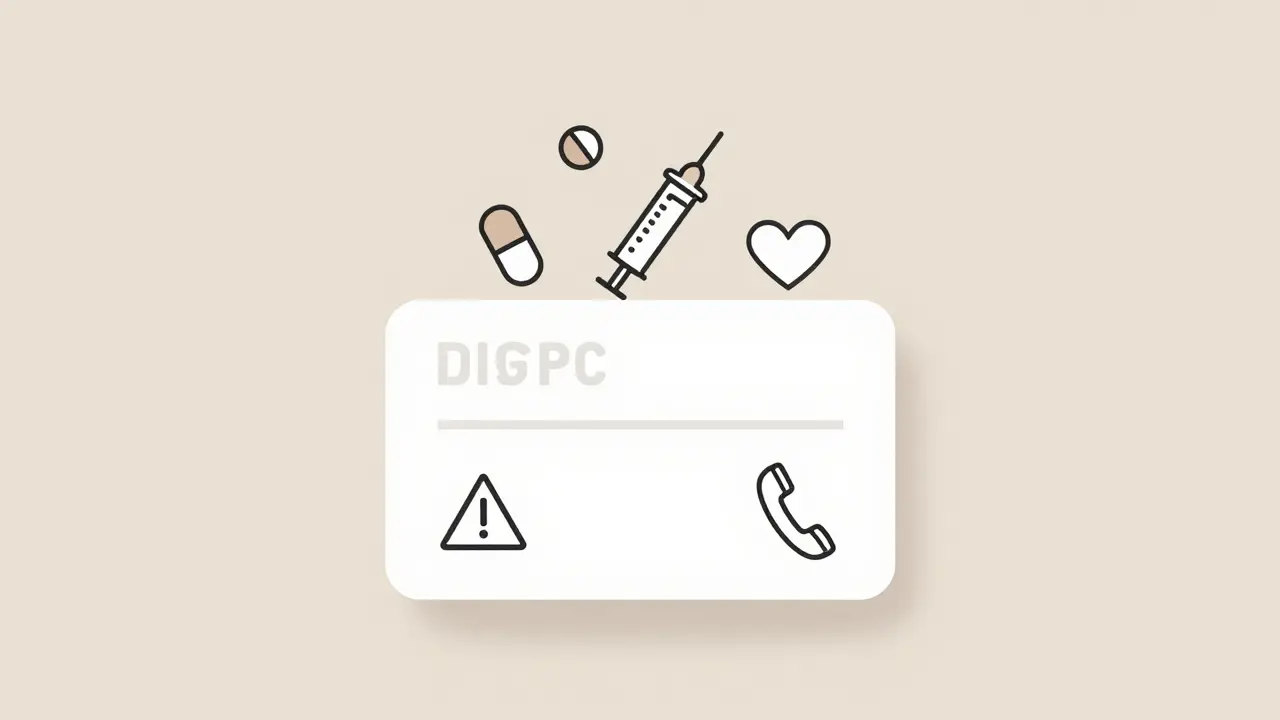 Icons representing essential emergency medication card details