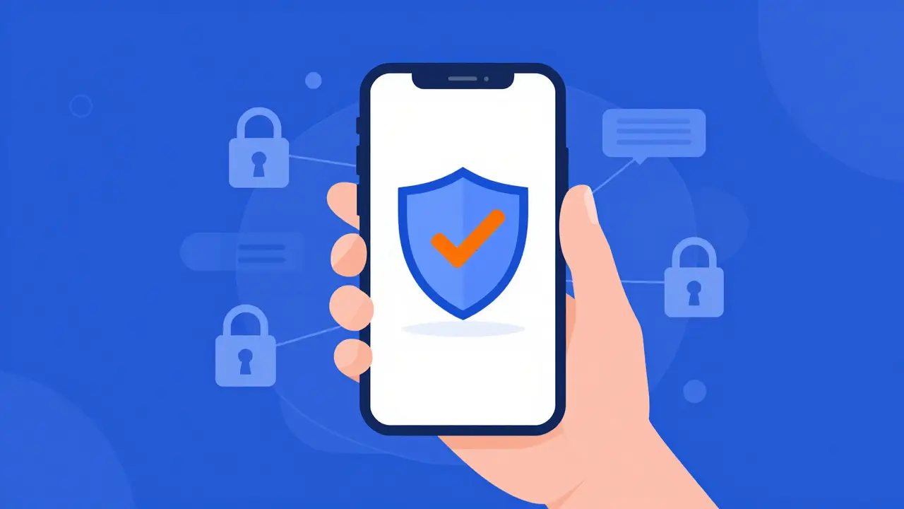 Smartphone displaying a security shield icon for safe online pharmacy verification