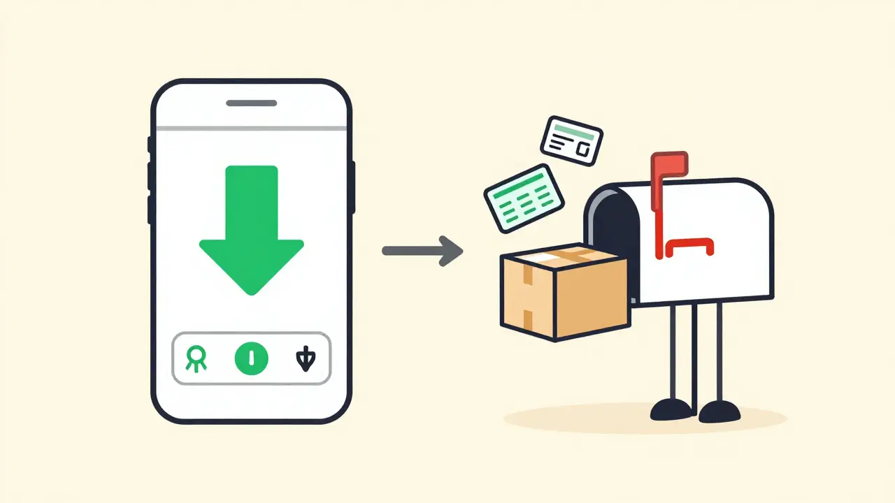 Smartphone showing coupons and mailbox representing savings methods