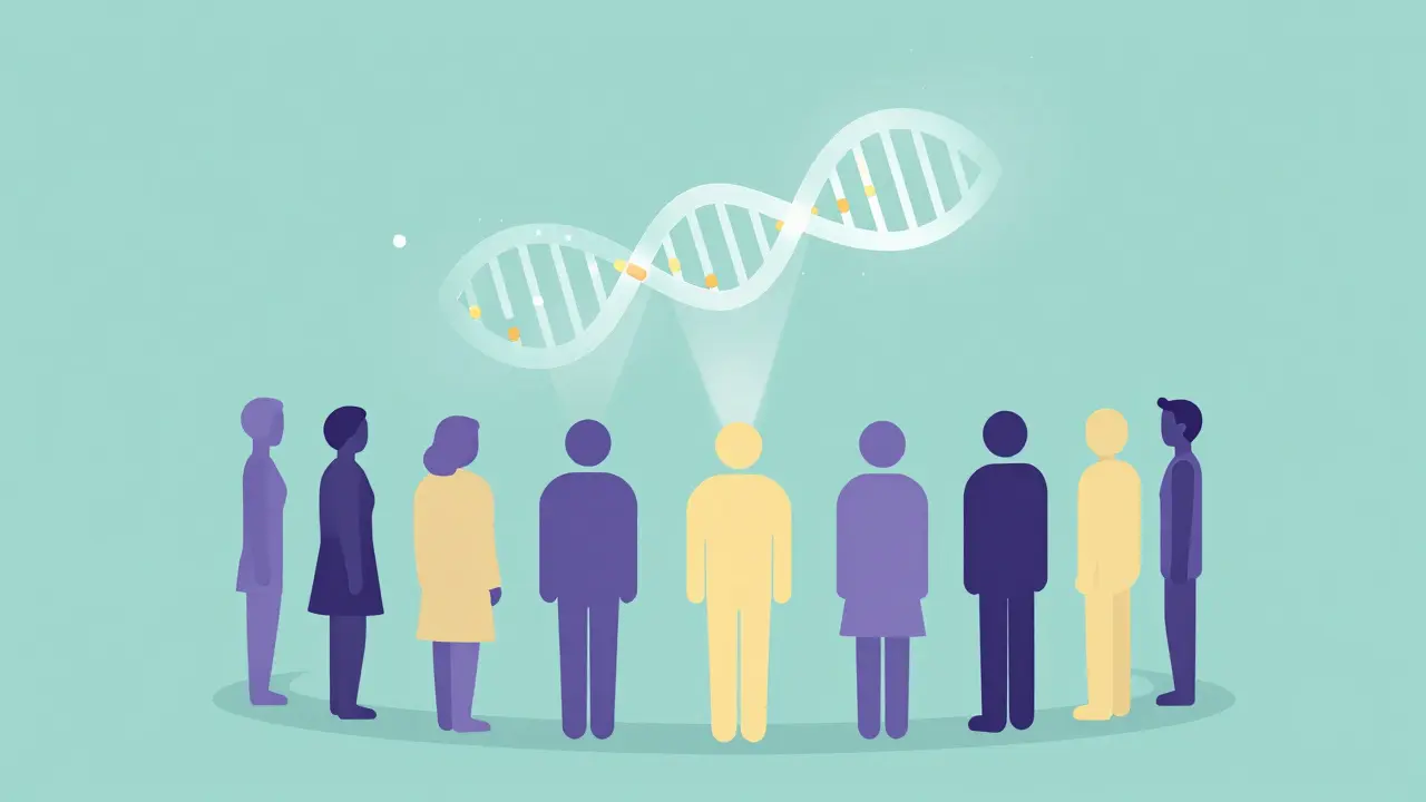 Abstract illustration of personalized medicine matching genetics to patient care