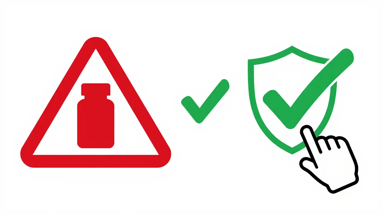 Choice between risky fake pills and safe accredited pharmacy