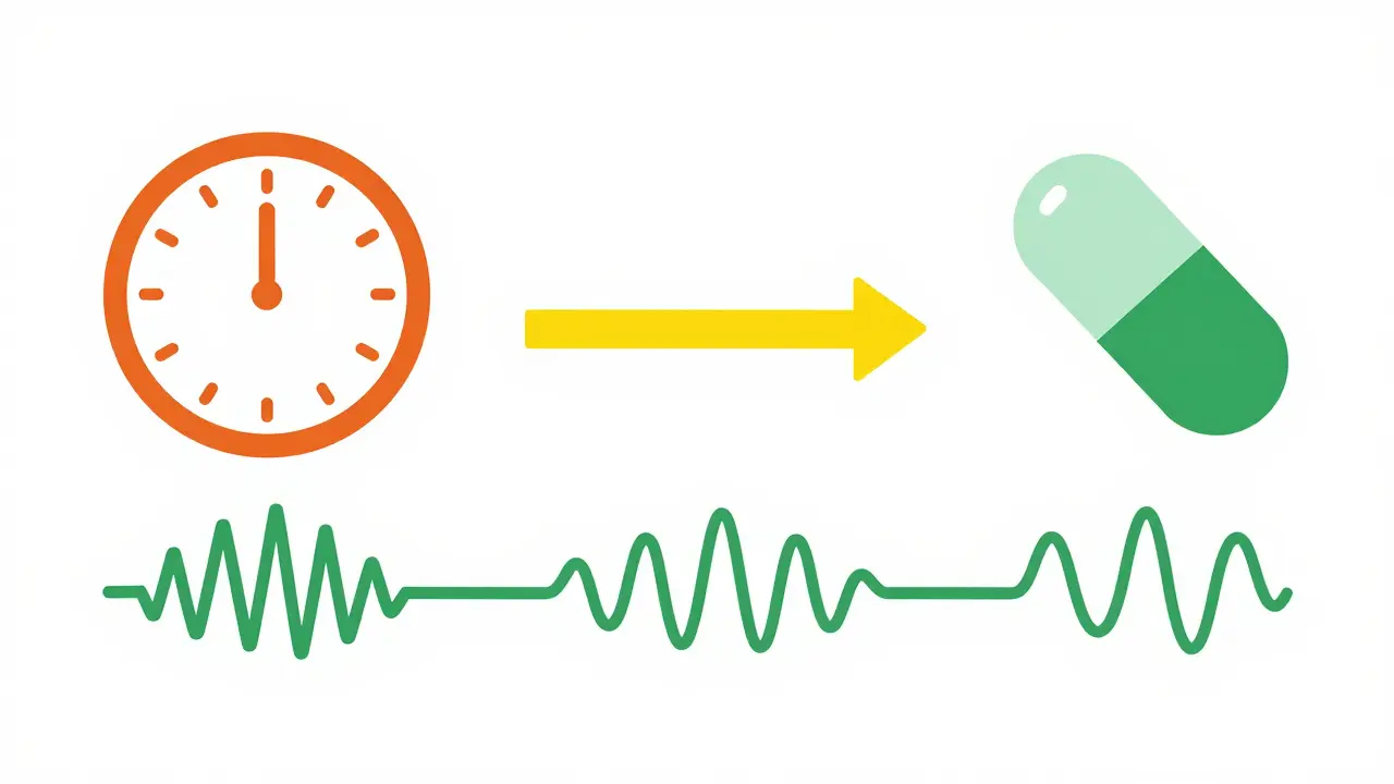 Timeline icons showing high-risk phases of psychiatric medication treatment