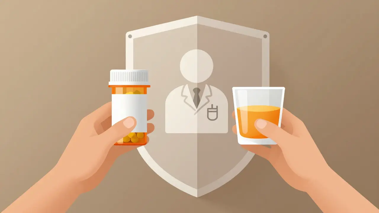 Illustration of separating medication and alcohol for safety