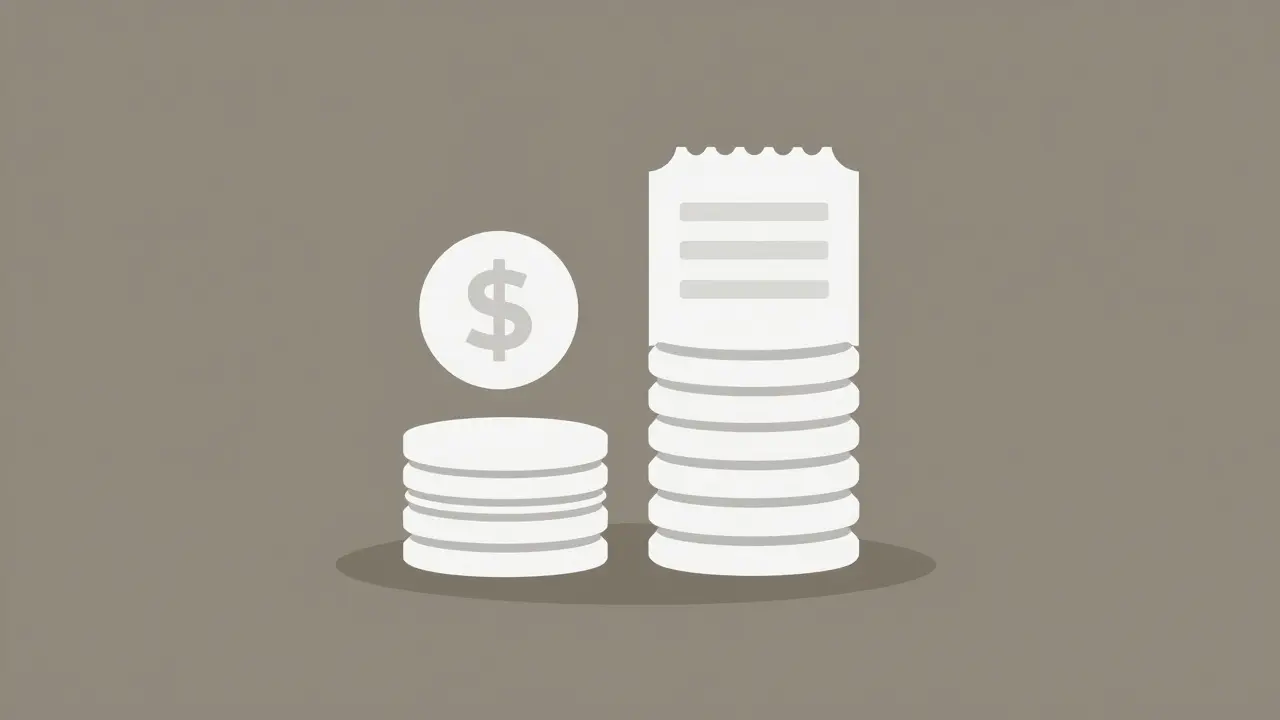Minimalist illustration comparing low generic drug costs to high retail prices