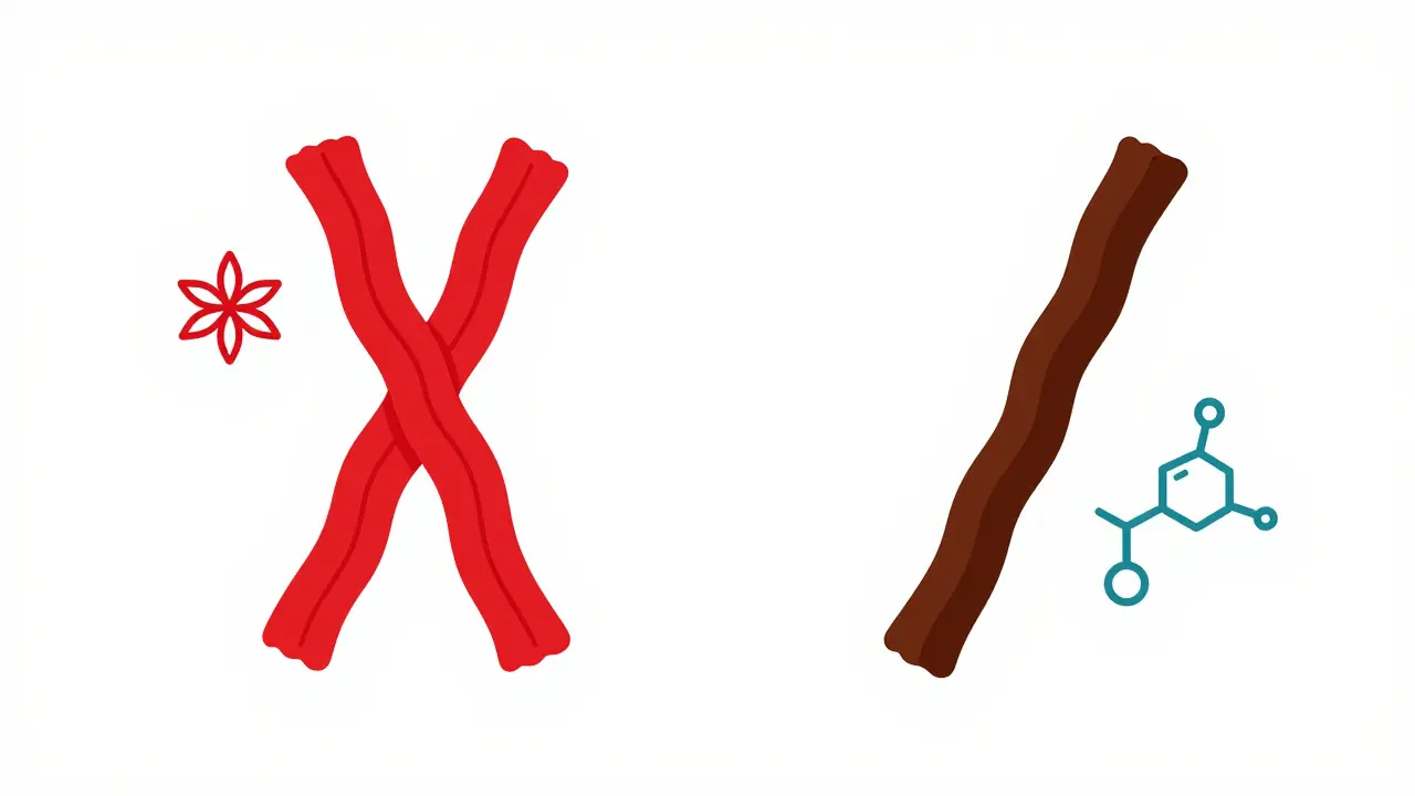 Red anise licorice vs dark licorice root illustrating safety differences