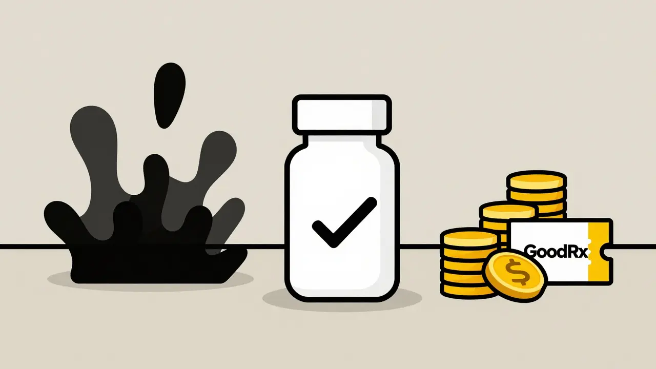 Safe medication bottle versus shadowy scam risks
