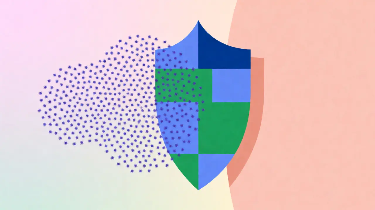 Conceptual shield blocking fungal spores from healthy skin
