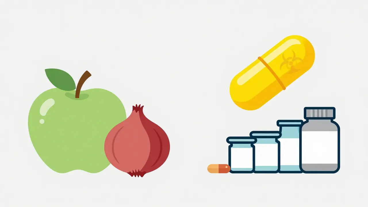 Contrast between whole foods and aggressive supplement capsules