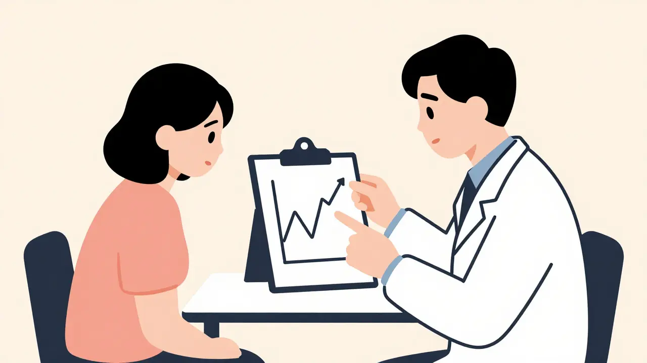 Doctor reviewing blood level graph with patient after drug switch