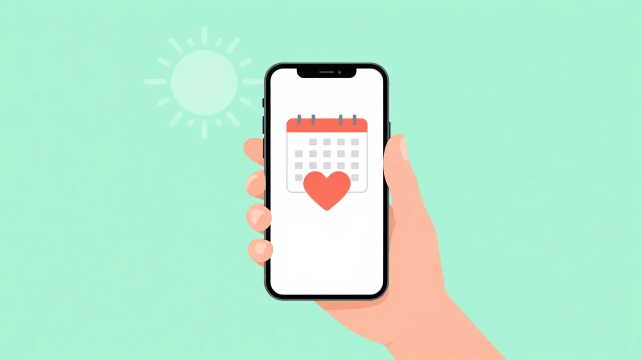 Hand holding phone for symptom tracking and adherence